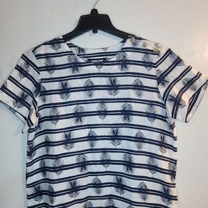 Lands' End Navy and White Striped Top 100% Linen Size M